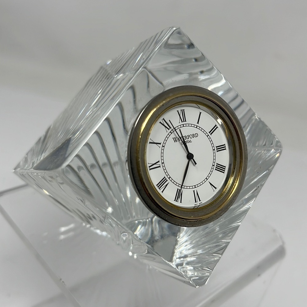 Waterford Crystal “Meridian” Cube Quartz Desk Clock - Works Perfectly